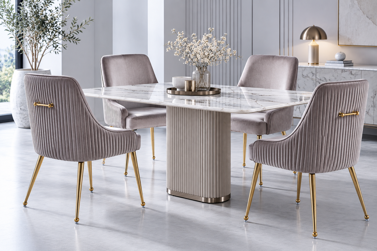 Lot de 4 chaises velours moka pieds métal doré – Luxury