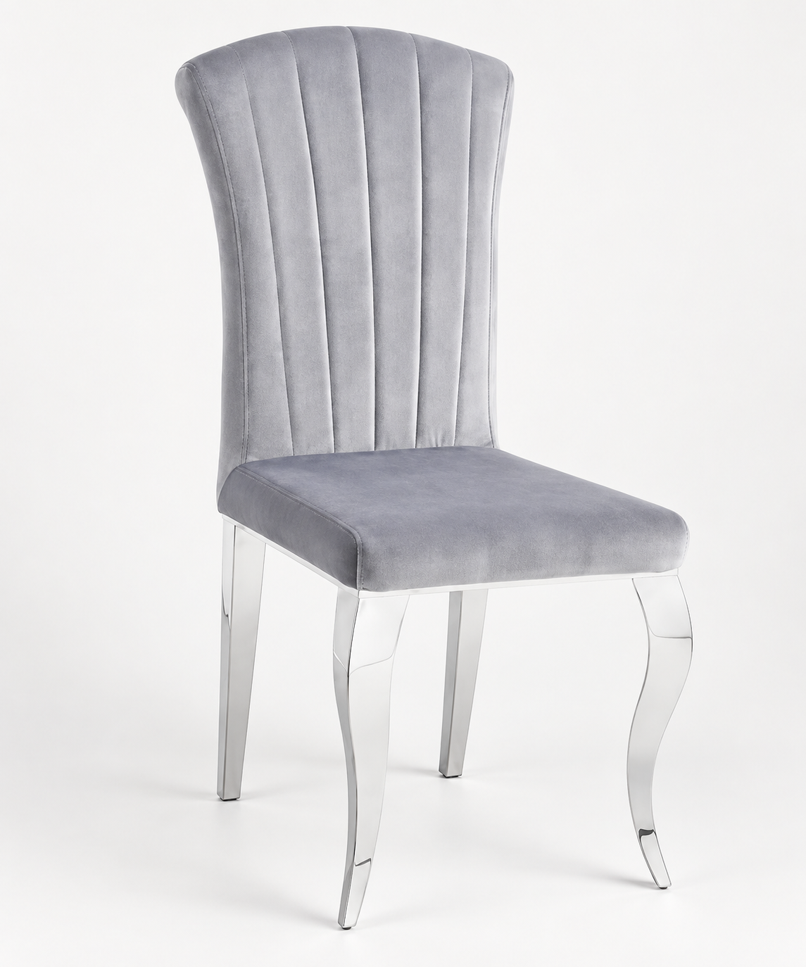 Lot de 6 Chaises Salle à Manger Baroque – Velours Gris & Pieds Chromés
