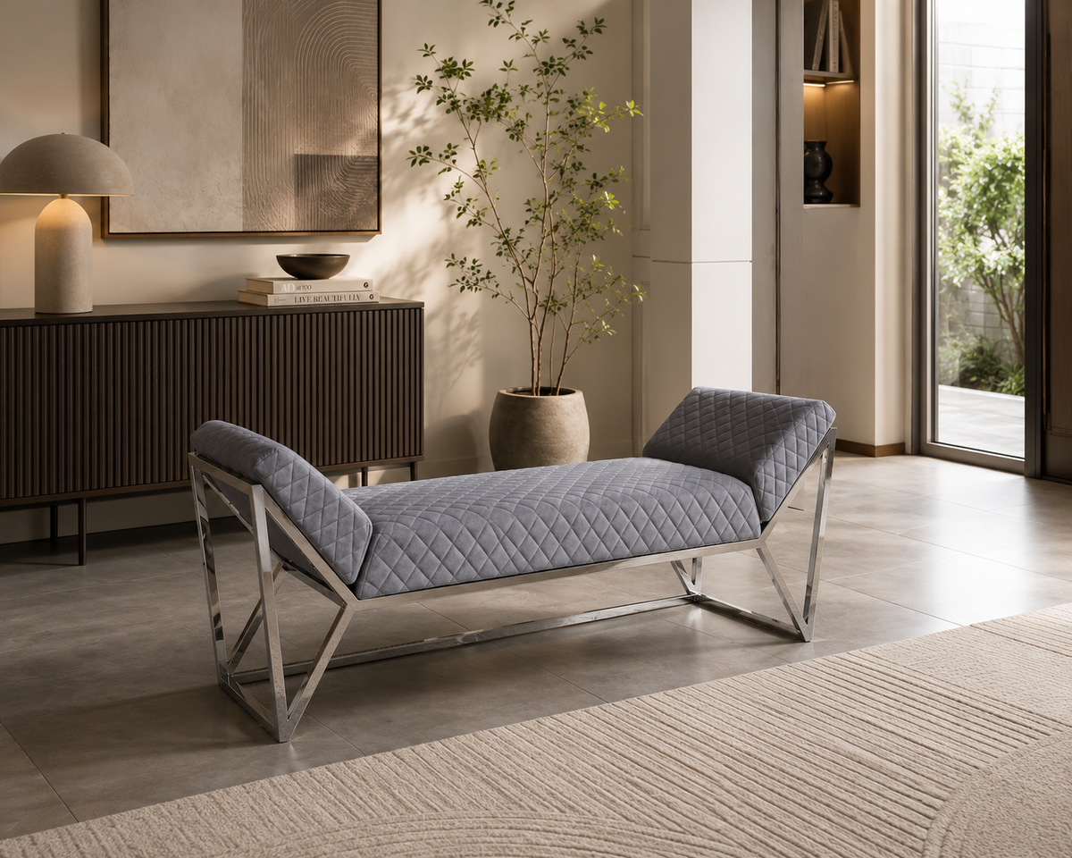 Banquette LOUNGE XXL Chrome en velours Gris