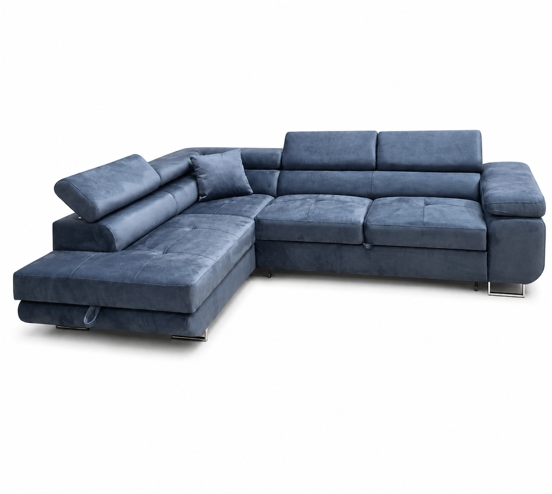 Canapé TOULOUSE angle gauche velours 275x202 cm #couleur_bleu_silver