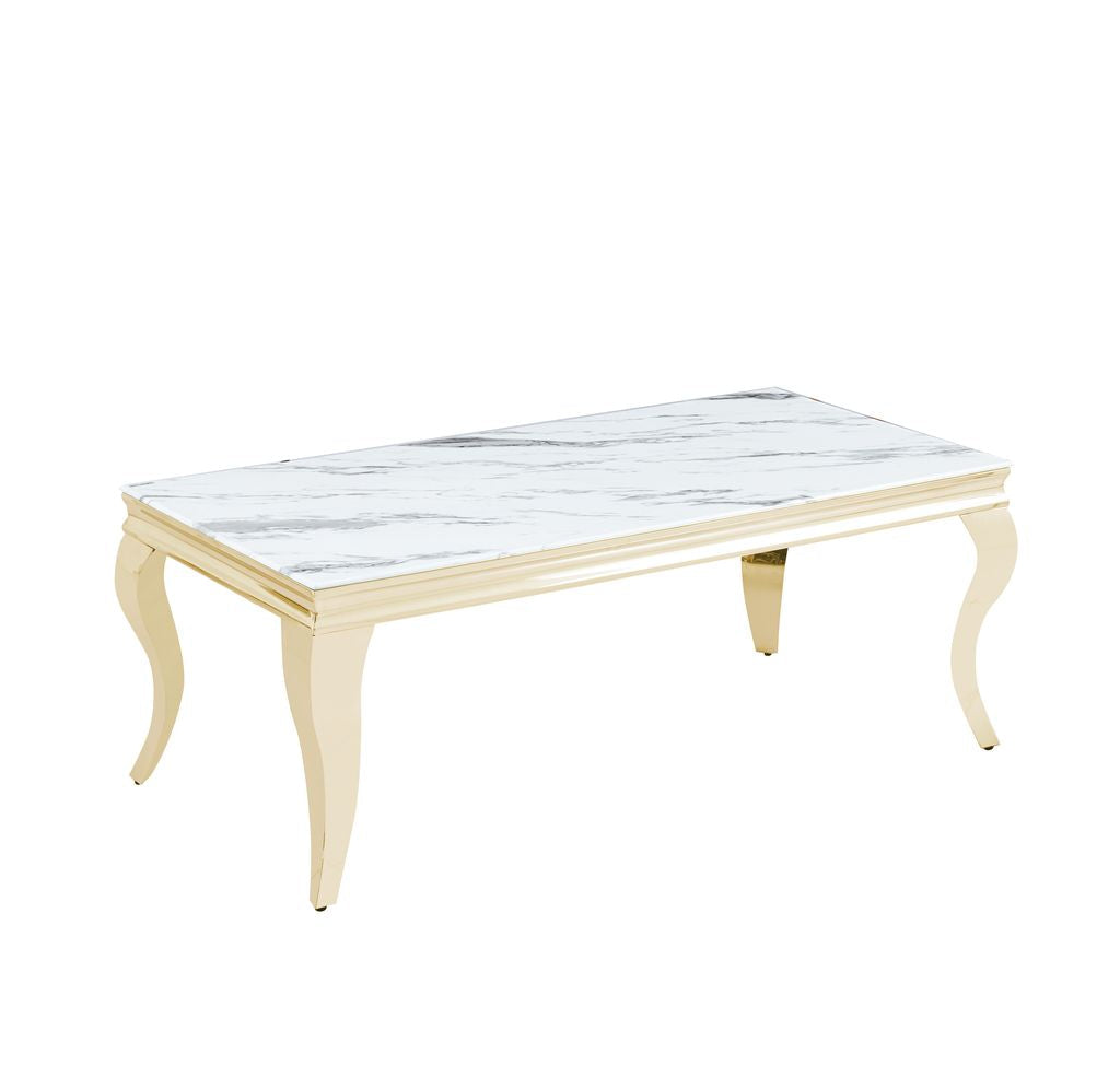 Table basse BAROQUE Gold 120x60x45 cm - Plateau Marbré blanc