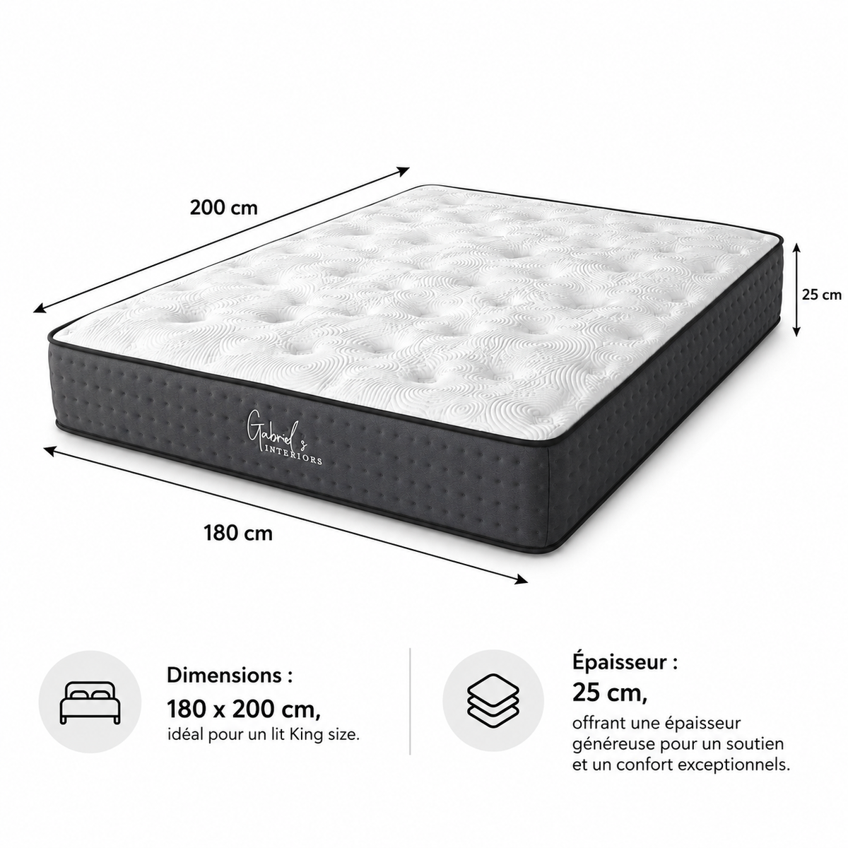 Matelas MERIDIEN à ressorts ensachés 180x200 cm épaisseur 25 cm