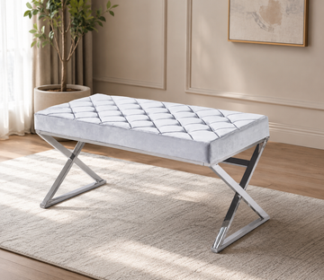 Banquette OLYMPE structure Inox et velours Gris