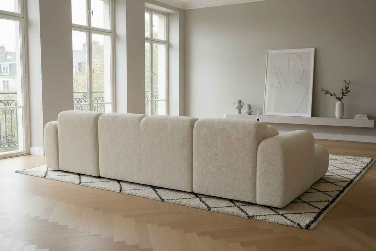 Canapé d’angle arrondi tissu Cremona beige Cloud Bis - Panoramique