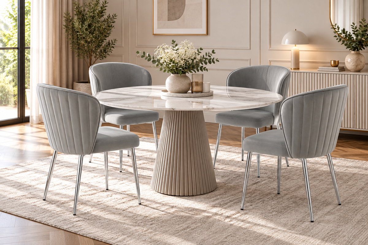 Lot de 4 chaises velours gris pieds métal chromé – Diana