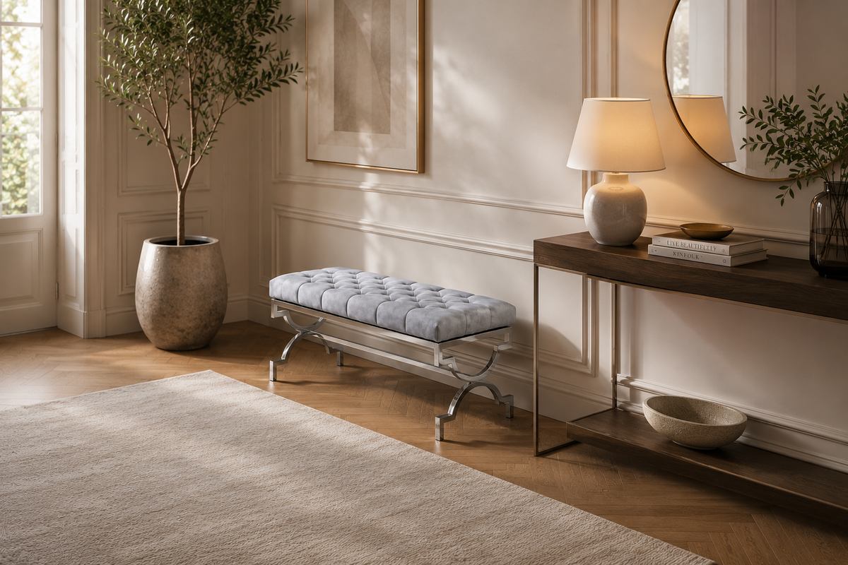 Banquette CROSS Capitonnée Chrome Velours Gris