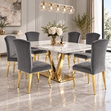 Lot de 6 Chaises baroque LOUIS Gold Velours Anthracite