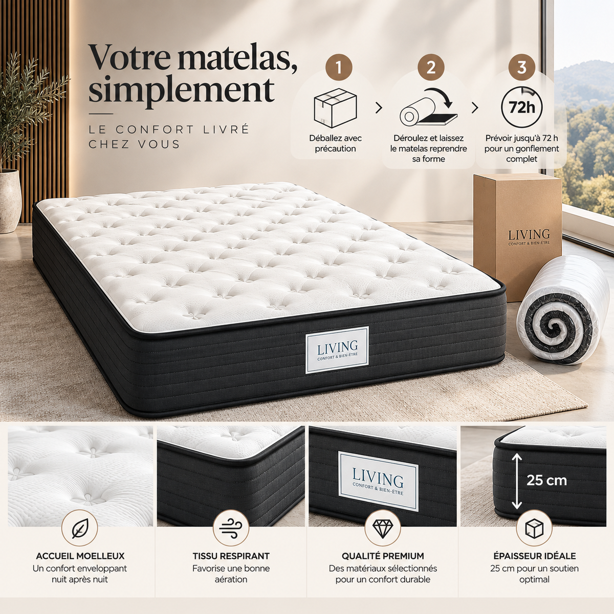 Matelas ALOE VERA 160x200 cm épaisseur 30 cm