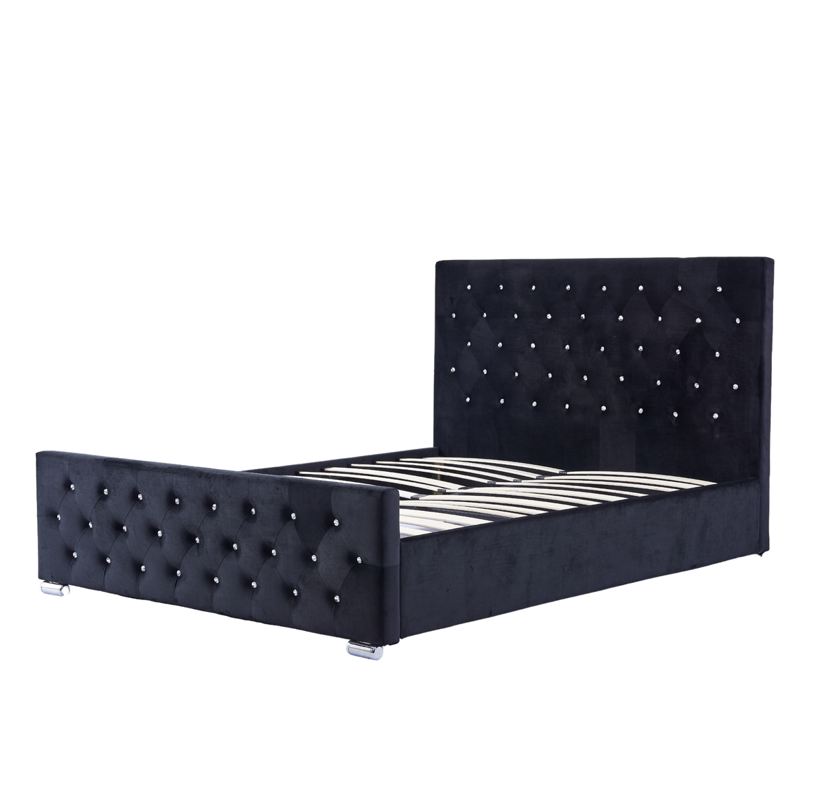 Lit  2 places 160x200 cm en velours noir sommier inclus PRESTIGE #couleur_noir