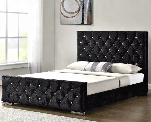 Lit PRESTIGE 2 places 140x190 cm velours noir sommier inclus PRESTIGE #couleur_noir