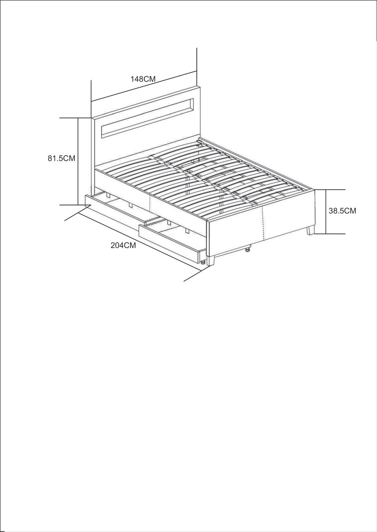 Lit adulte 2 places 140x190 cm blanc avec tiroirs LED sommier inclus