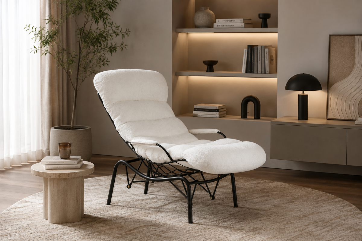 Fauteuil MONICA métal noir doudou blanc 81x118x101 cm #couleur_blanc