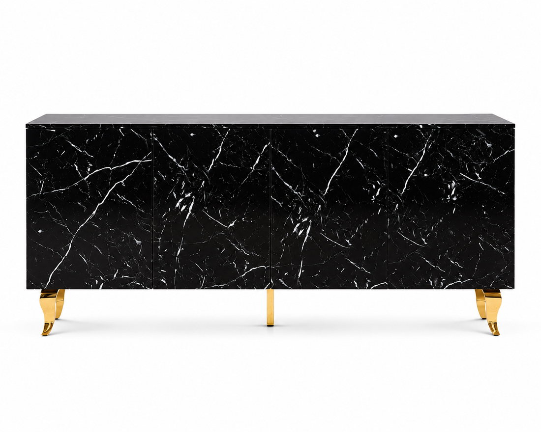 Buffet BAROQUE laqué marbre noir 180x40x80 cm #couleur_gold_marbre_noir