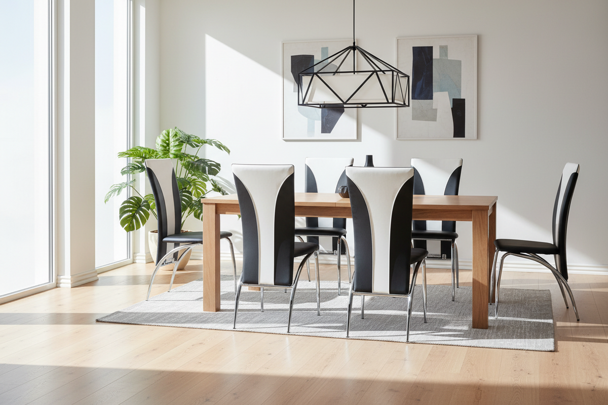 Lot 2 Chaises Salle à Manger Similicuir Noir Gris Pieds Chrome – DUNA