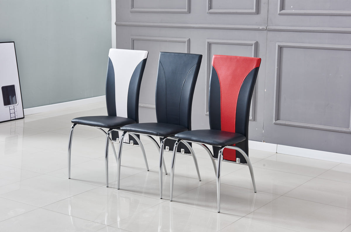 Lot 2 Chaises Salle à Manger Similicuir Noir Rouge Pieds Chrome – DUNA
