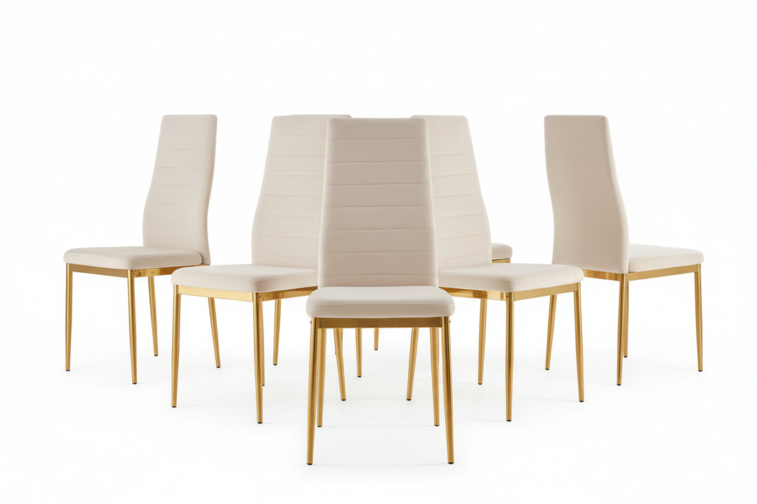Lot de 6 chaises velours beige pieds métal gold 52x45x90 cm TOLIA