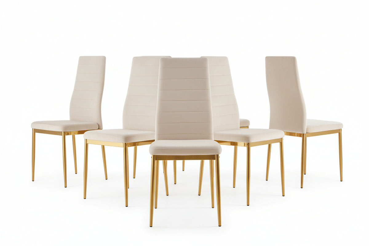 Lot de 6 chaises velours beige pieds métal gold 52x45x90 cm TOLIA