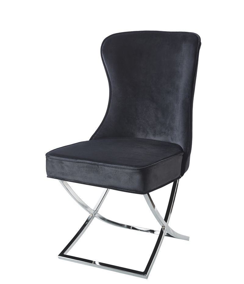 Lot 2 Chaises Salle à Manger Gabrielle Capitonnées Velours Anthracite Pieds Chrome 59x52x95cm