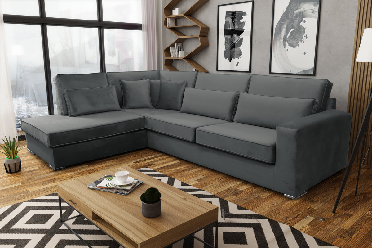 Canapé BRISTOL en L angle gauche velours anthracite 316x230 cm #couleur_anthracite