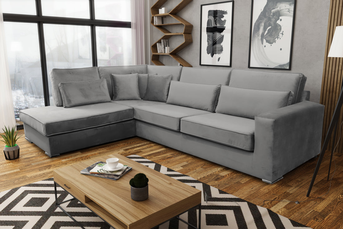 Canapé BRISTOL en L angle gauche velours anthracite 316x230 cm #couleur_gris