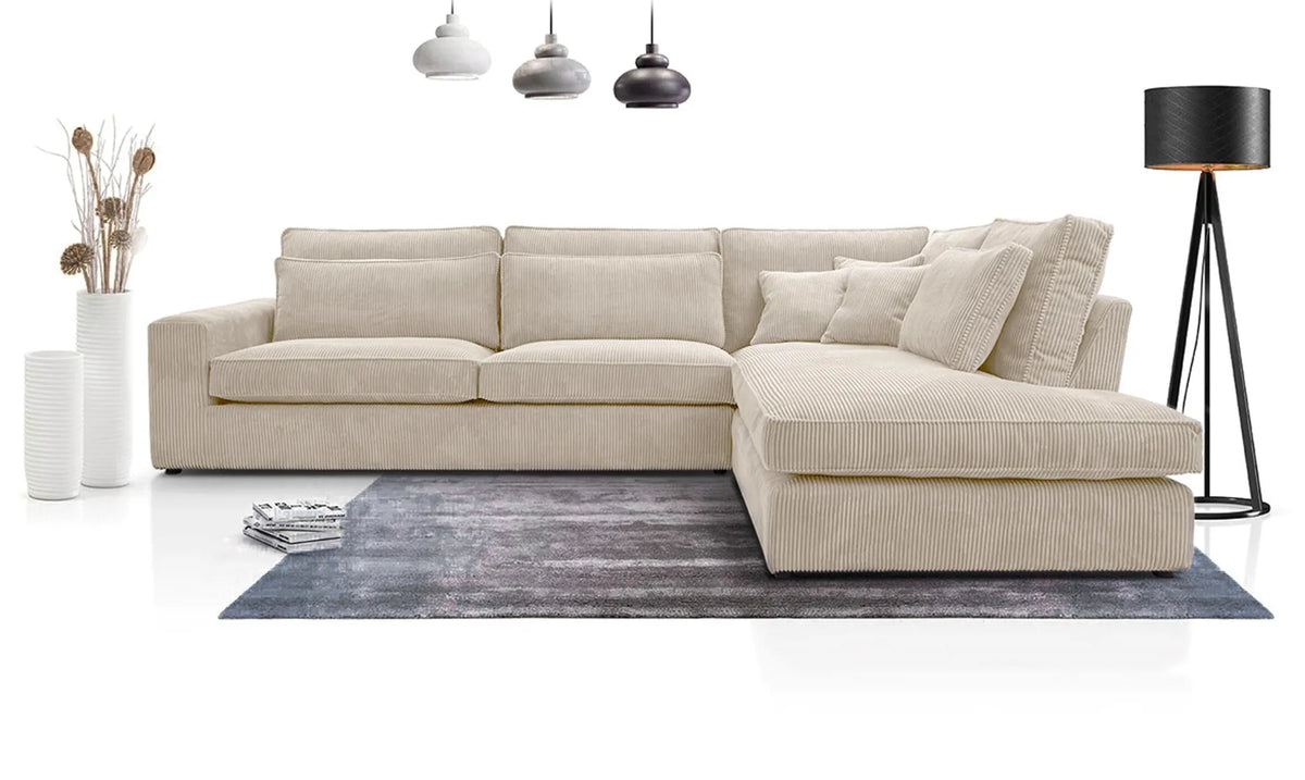 Canapé BRISTOL – En L – Angle Droit – Velours – 316x230 cm #couleur_cotele_ecru