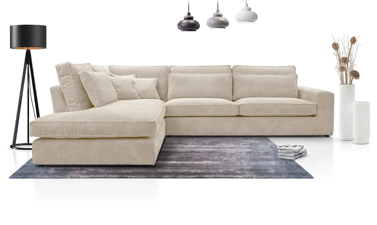 Canapé BRISTOL en L angle gauche velours anthracite 316x230 cm #couleur_cotele_ecru