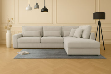 Canapé BRISTOL – En L – Angle Droit – Velours – 316x230 cm #couleur_cotele_ecru
