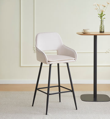 Lot 2 Tabourets de Bar Athena Velours Beige Pieds Métal Noir 47x41x104cm