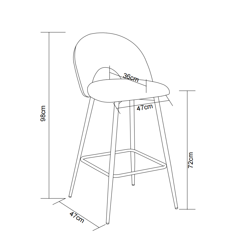 Lot 2 Tabourets de Bar Teddy Velours Anthracite Pieds Chrome 47x36x98cm