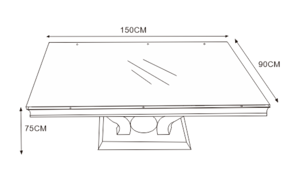 Table à manger verre marbré blanc pied métal chrome 150x90 cm TROFY