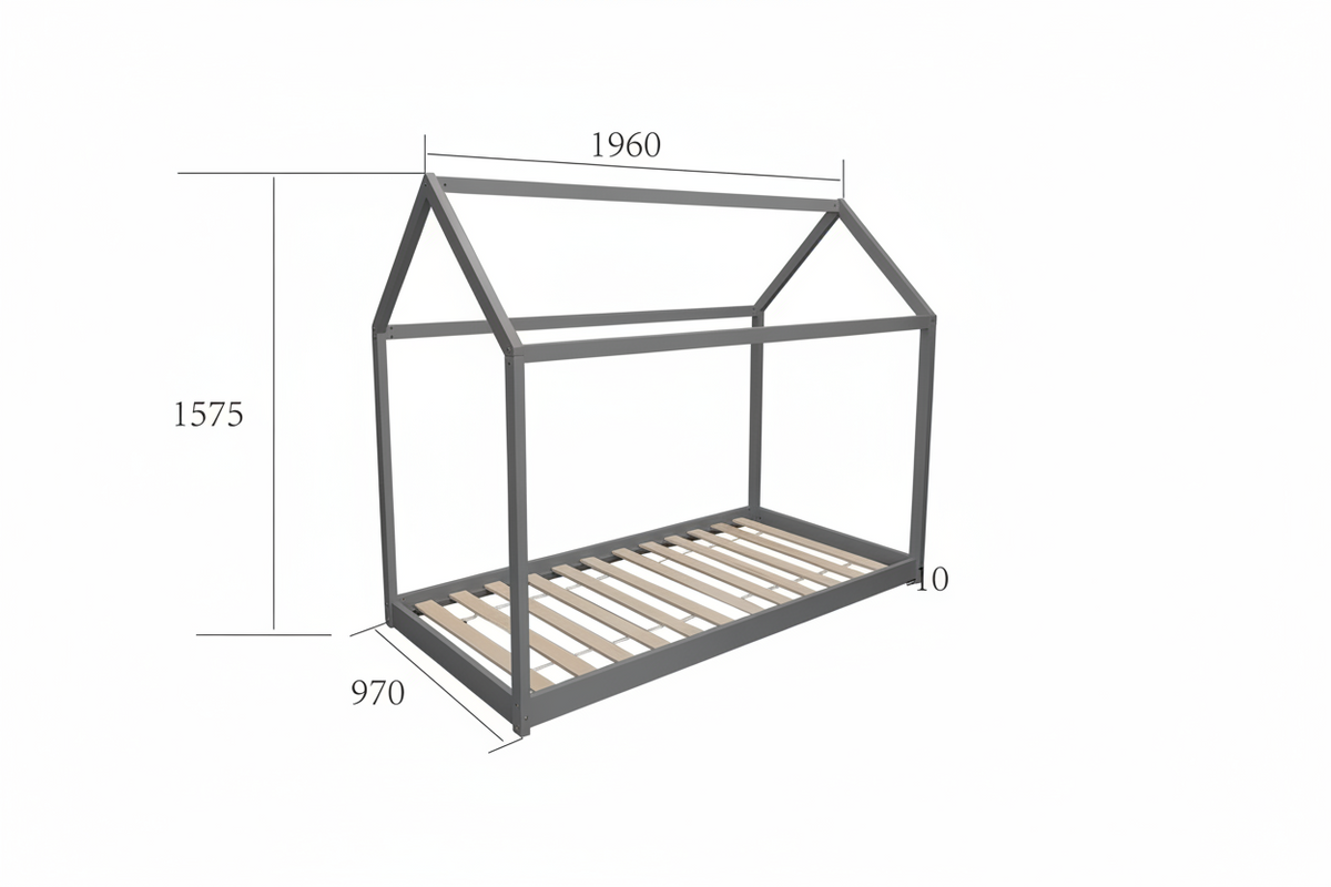 Lit cabane enfant 90x190 cm pin massif sommier à lattes inclus ROBINSON – Gris