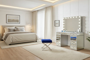 Coiffeuse miroir avec LED et tiroirs - finition miroir 130 cm