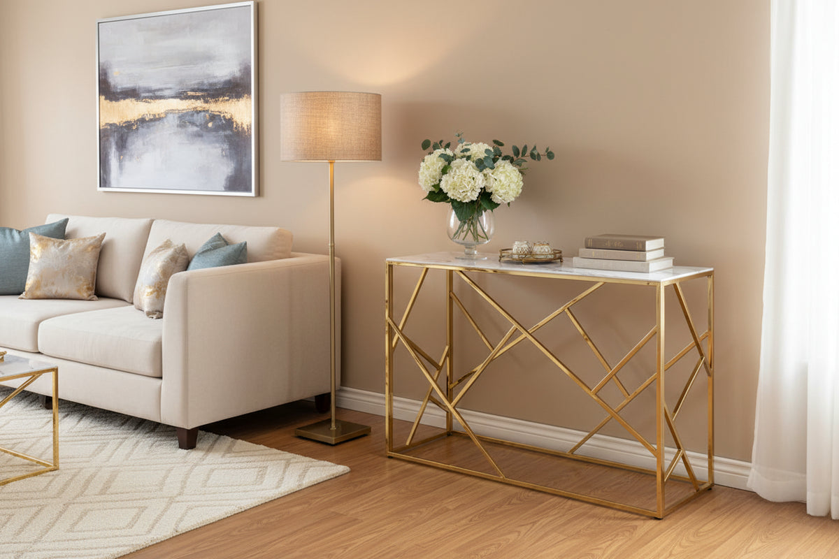 Console gold verre marbré blanc 120x40x78 cm GEOMAG