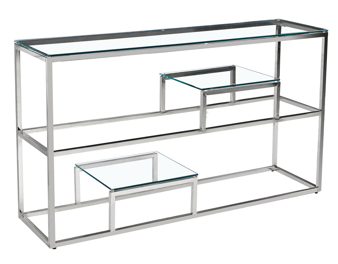 Console métal chrome plateau transparent 120x40x78 cm ROMY