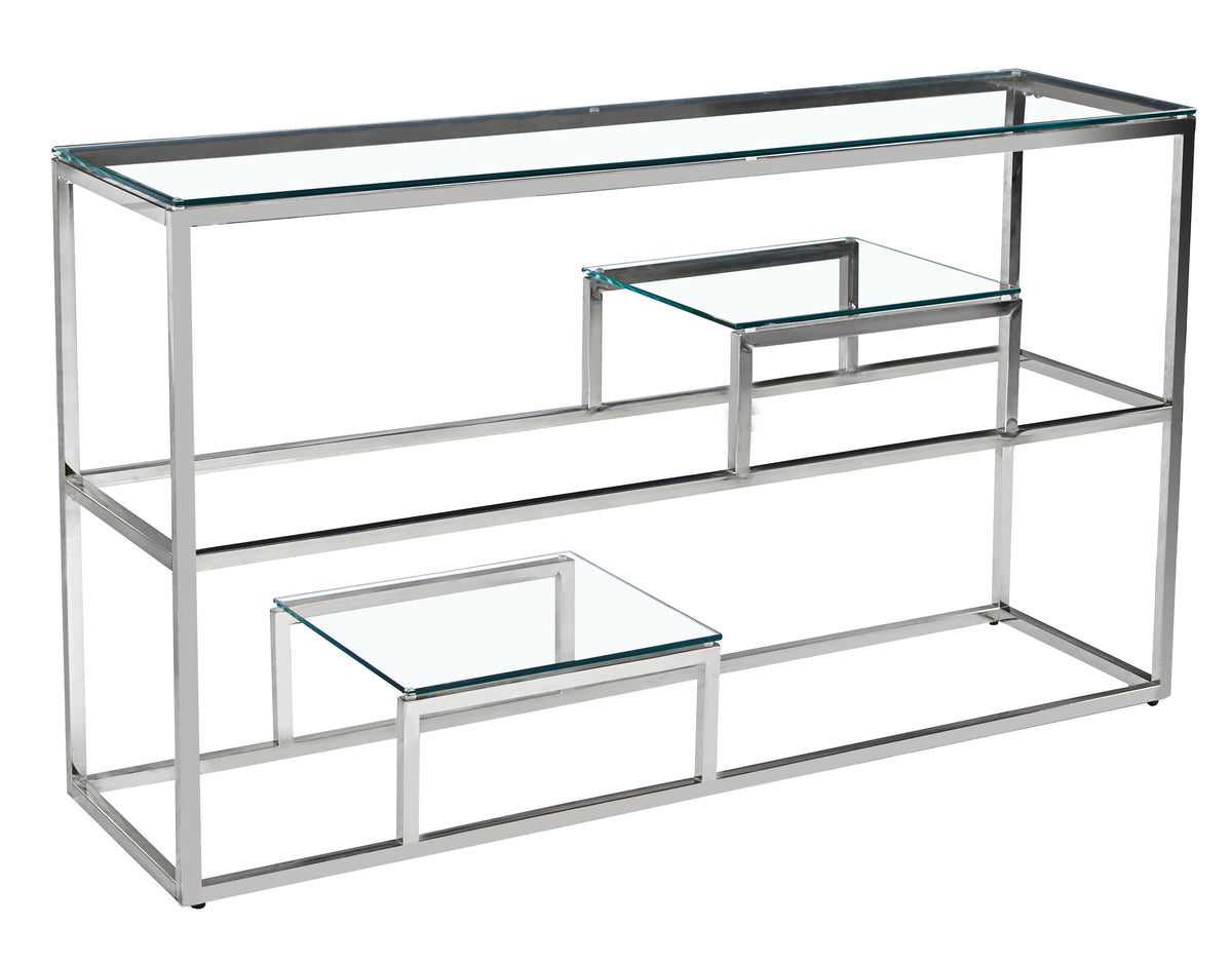 Console métal chrome plateau transparent 120x40x78 cm ROMY