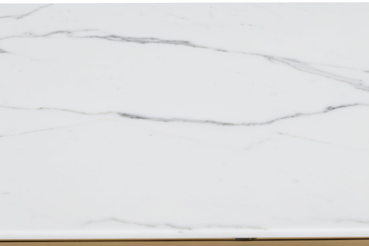 Console métal finition dorée plateau effet marbre blanc ROMY
