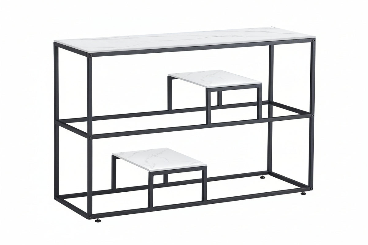 Console ROMY Métal 120x40x80 cm #couleur_Marbré_blanc