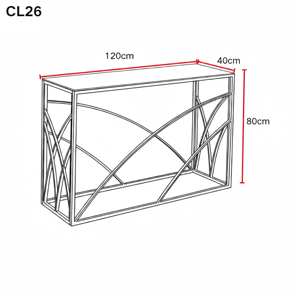 Console métal gold plateau verre transparent 120x40x78 cm - CALVIN
