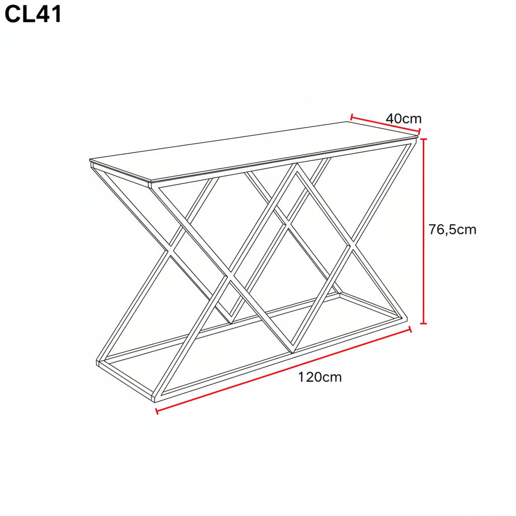 Console métal chrome base triangulaire plateau effet marbre 120 cm TRIANGLE