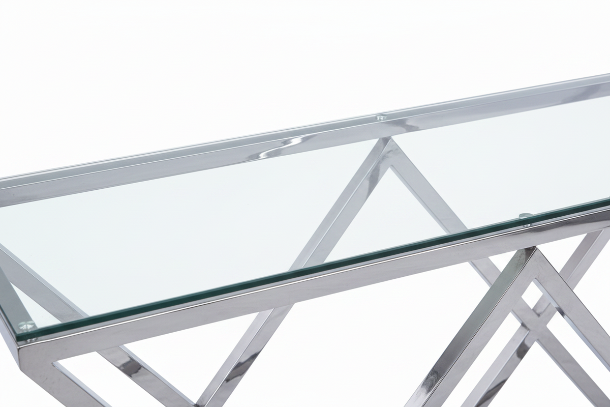 Console chrome plateau transparent 120x40 cm TRIANGLE