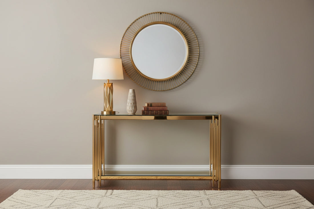 Console FLUTE Gold plateau en verre 120x40x78 cm #couleur_transparent