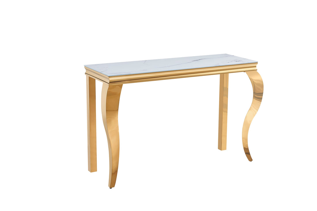 CONSOLE BAROQUE GOLD VERRE MARBRE BLANC 120X40X78