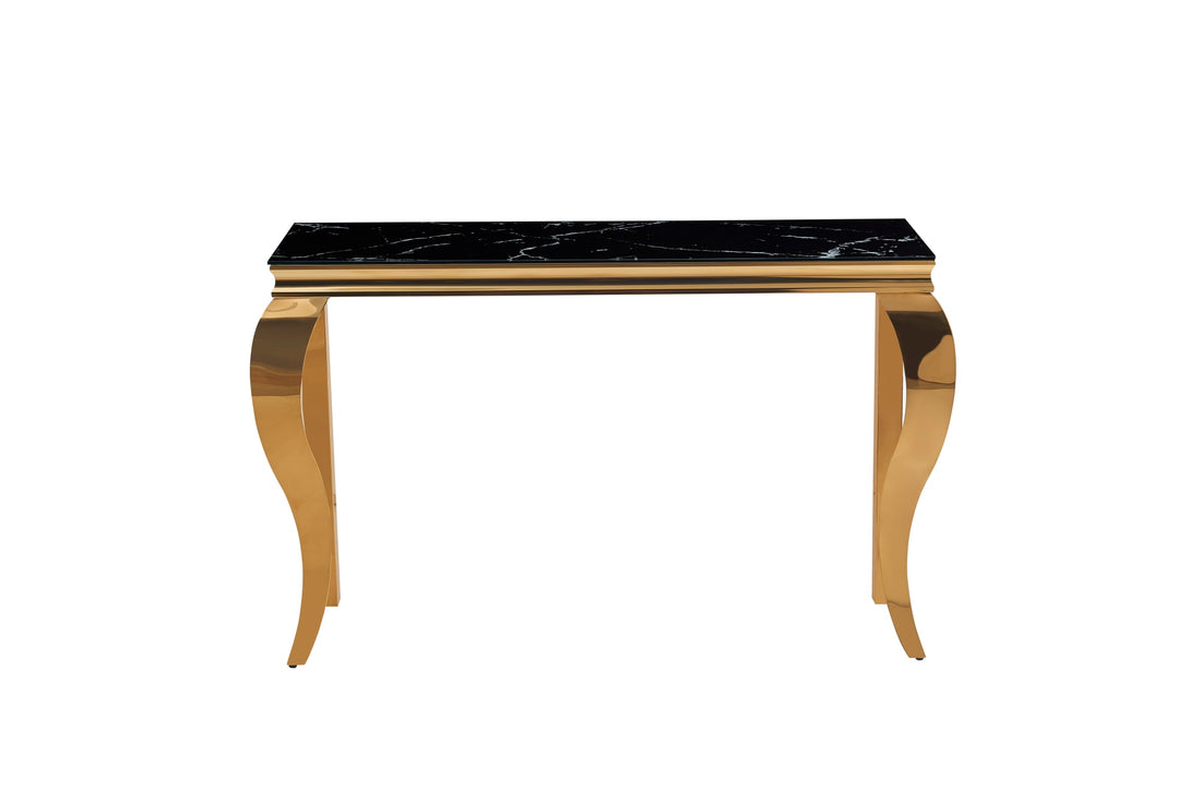 CONSOLE BAROQUE GOLD VERRE MARBRE NOIR 120X40X78