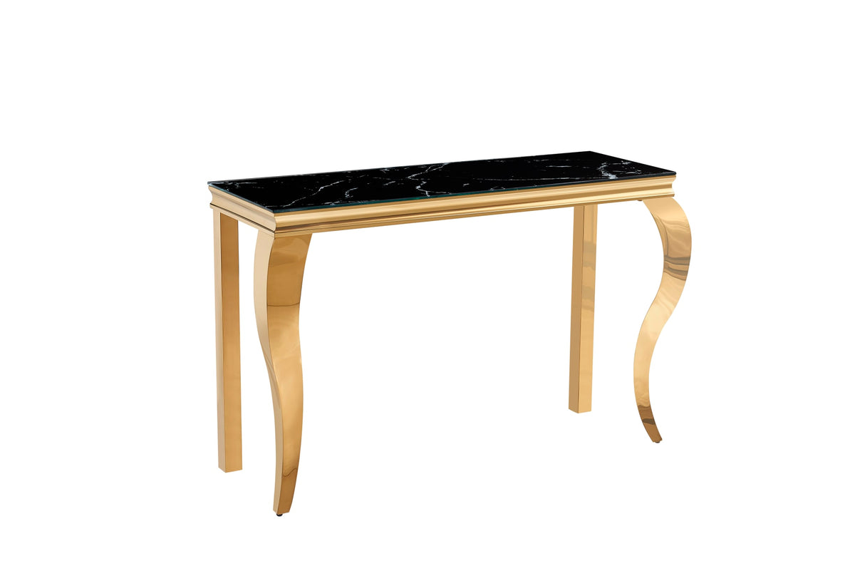 CONSOLE BAROQUE GOLD VERRE MARBRE NOIR 120X40X78