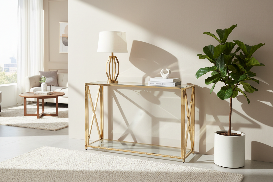 Console gold verre trempé transparent 120x40x78 cm KENSY #couleur_transparent