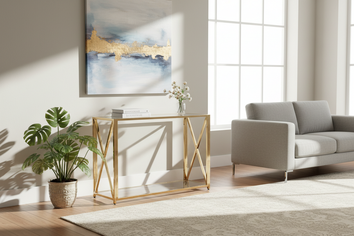 Console gold verre trempé transparent 120x40x78 cm KENSY #couleur_transparent