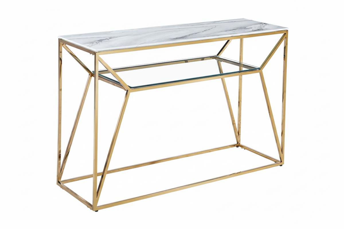 Console CHERYL Gold 120x40x78 cm #couleur_marbré_blanc