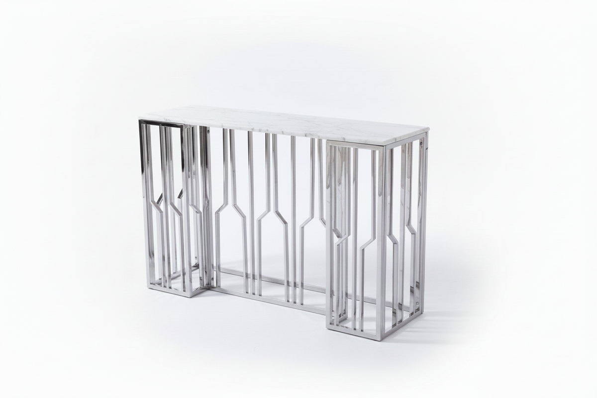 Console effet marbre blanc structure métal chrome 120x40x78 cm PORTOFINO
