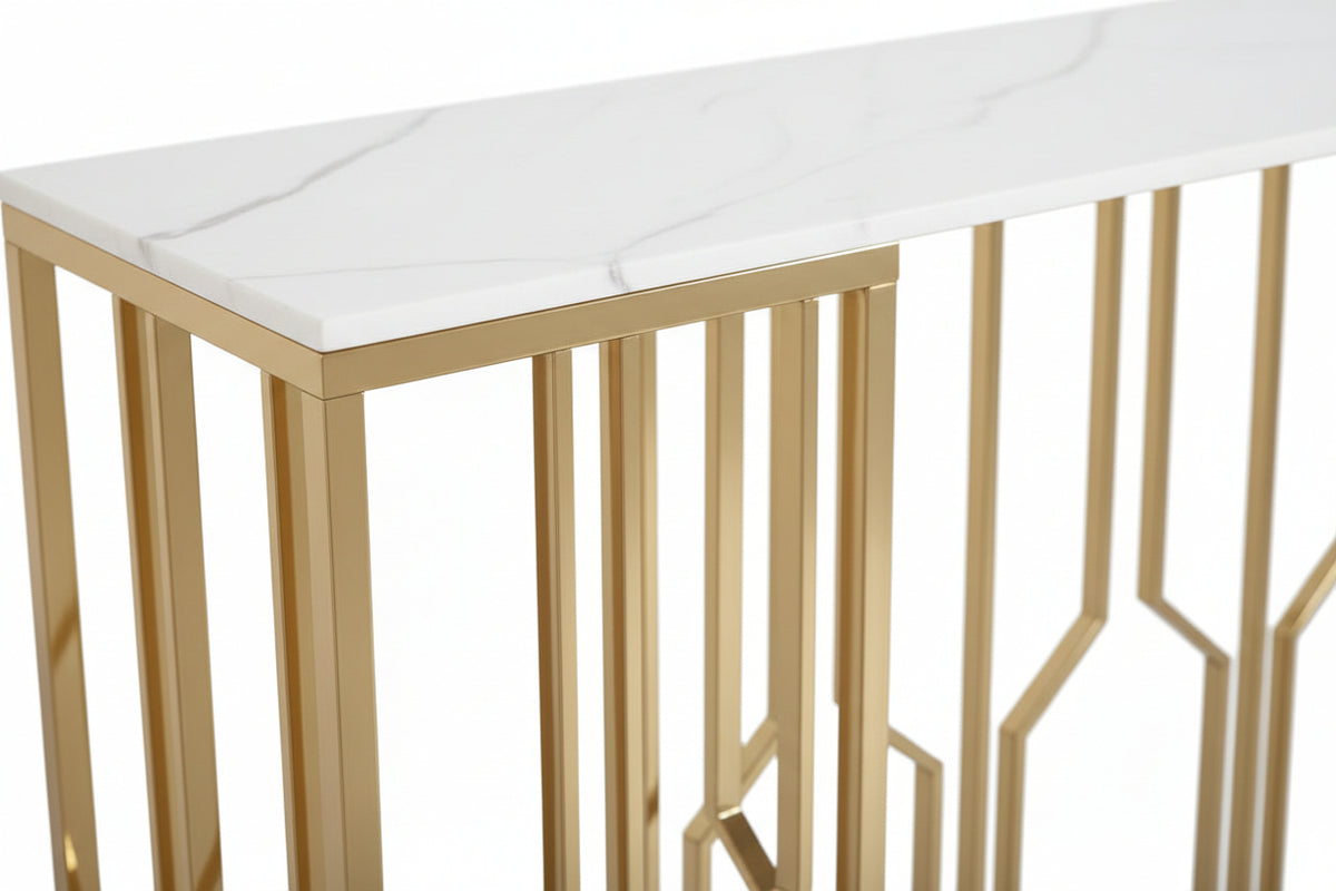 Console effet marbre blanc structure métal dore 120x40x78 cm#couleur_marbré_blanc