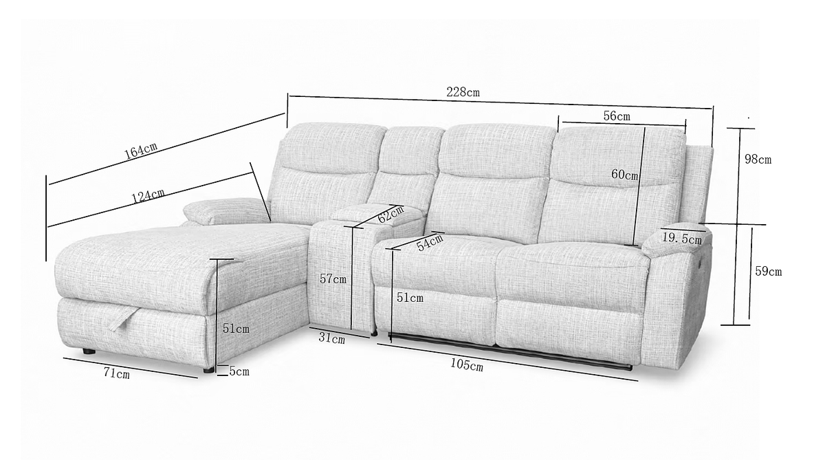 Canapé d’angle gauche avec coffre et fonction relax en tissu Cremona anthracite – Cosmo